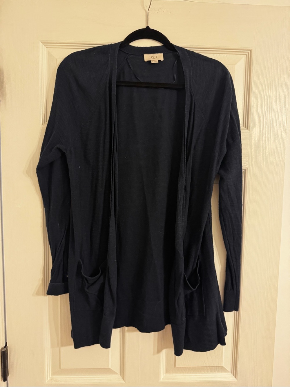LOFT Navy Open-Front Longline Cardigan